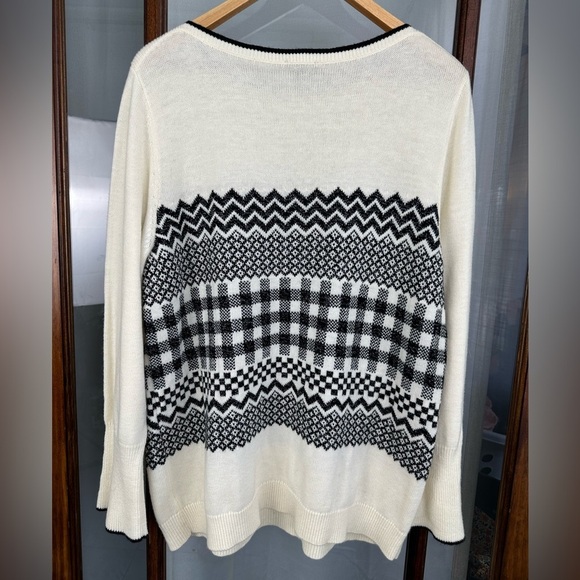 Talbots Sweater Woman 2X Cream Black Fair Isle Wool Nordic Shimmer Holiday - Picture 4 of 7